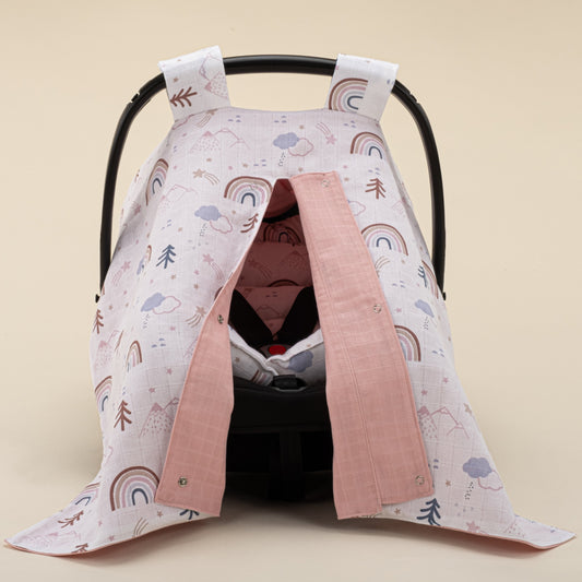 Stroller Cover Set - Double Side - Pudra Muslin - Pastel Gökkuşağı