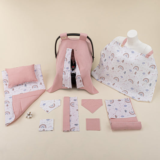 11 Piece - Newborn Sets - Double Sided - Seasonal - Pudra Muslin - Pastel Gökkuşağı