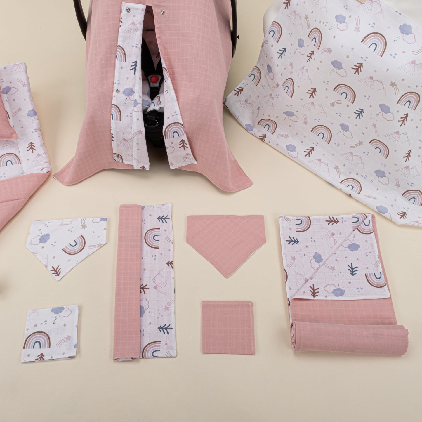 11 Piece - Newborn Sets - Double Sided - Seasonal - Pudra Muslin - Pastel Gökkuşağı