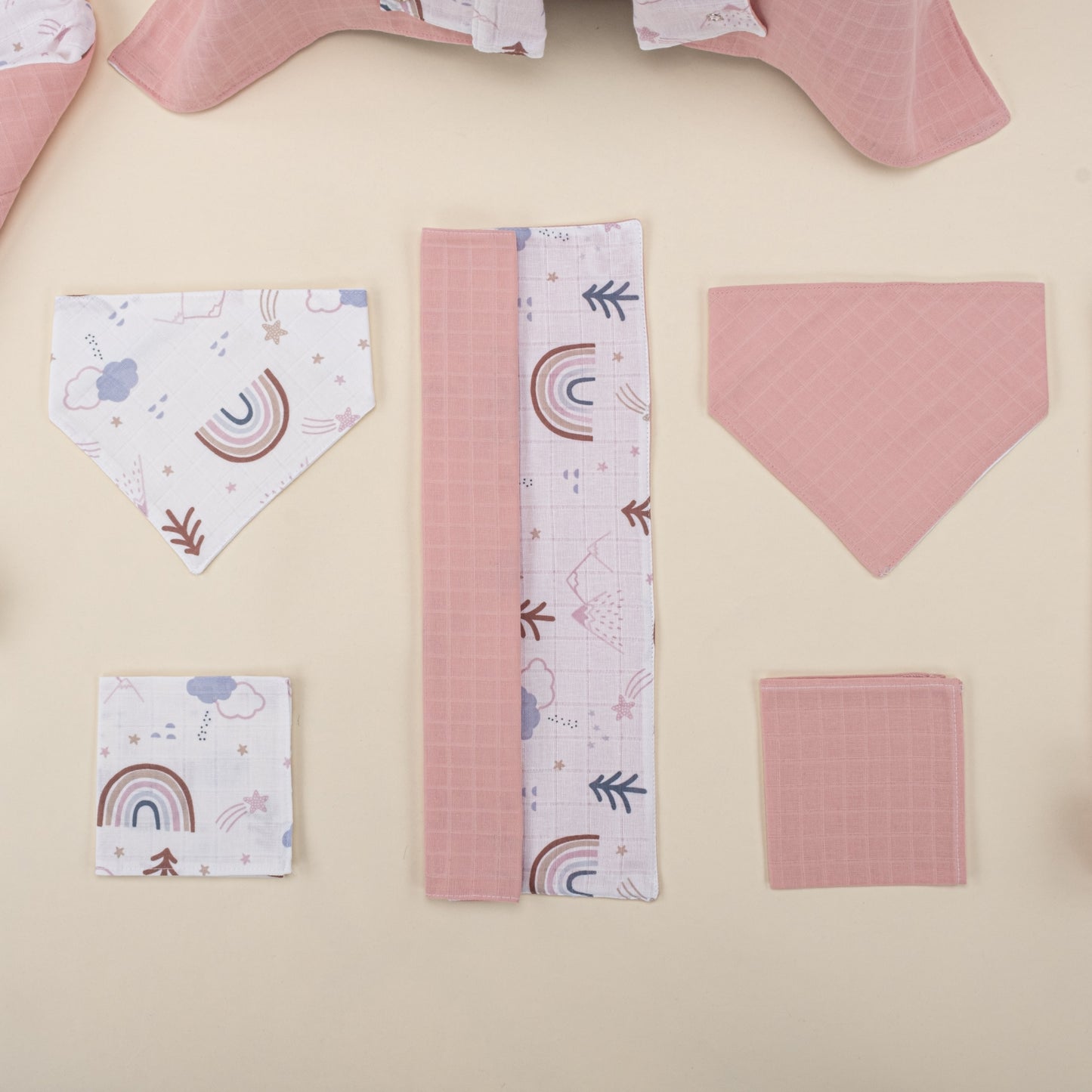 11 Piece - Newborn Sets - Double Sided - Seasonal - Pudra Muslin - Pastel Gökkuşağı