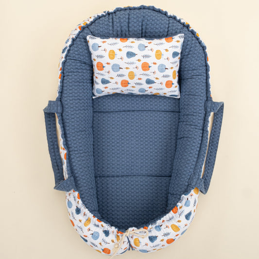 Babynest  and Pillow - Çift Taraflı - İndigo Havuz - Mavi Balkabağı