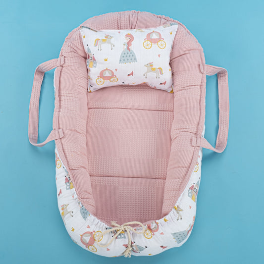 Babynest  and Pillow - Çift Taraflı - Gül Kurusu Waffle - Sindirella