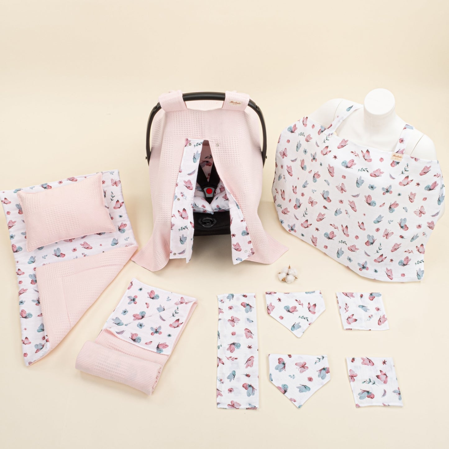 11 Piece - Newborn Sets - Double Sided - Seasonal - Pembe Waffle - Kelebekler