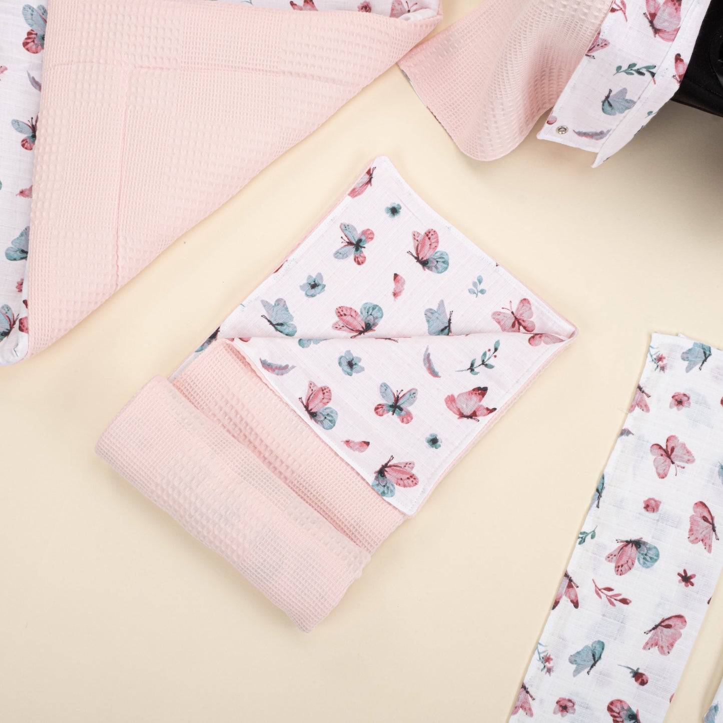 11 Piece - Newborn Sets - Double Sided - Seasonal - Pembe Waffle - Kelebekler