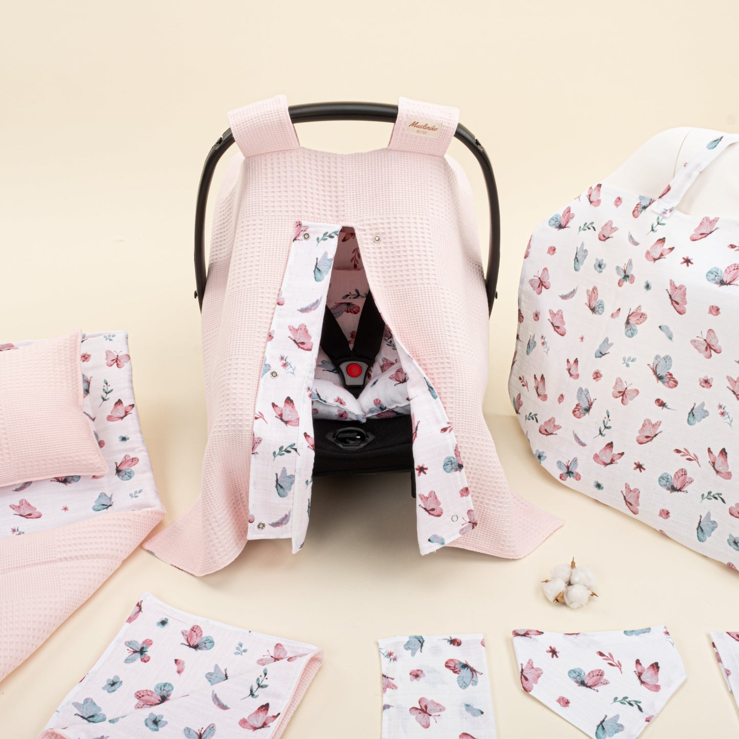 11 Piece - Newborn Sets - Double Sided - Seasonal - Pembe Waffle - Kelebekler