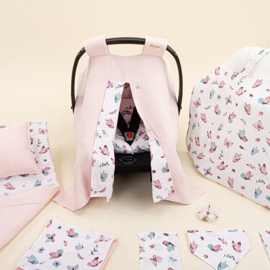 11 Piece - Newborn Sets - Double Sided - Seasonal - Pembe Waffle - Kelebekler