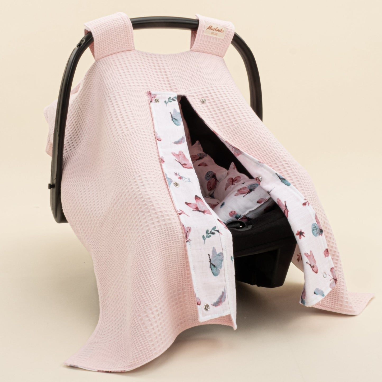 Stroller Cover Set - Double Side - Pembe Waffle - Kelebekler