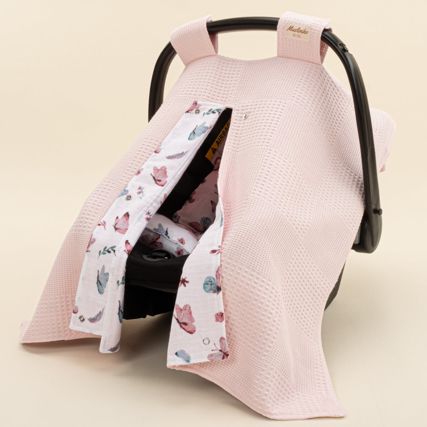 Stroller Cover Set - Double Side - Pembe Waffle - Kelebekler