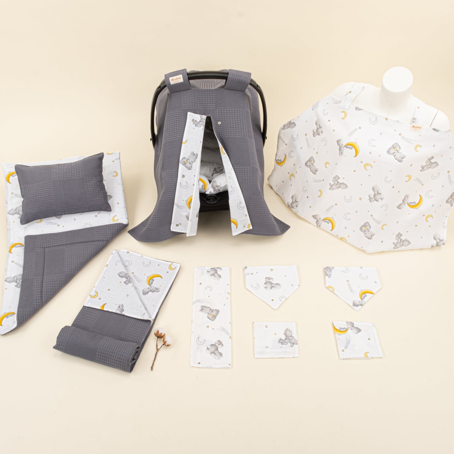 11 Piece - Newborn Sets - Double Sided - Winter - Antrasit Waffle - Gri Tavşan