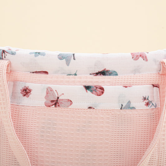 Baby Care Bag - Pembe Waffle - Kelebekler