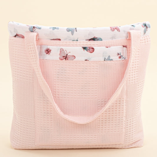 Baby Care Bag - Pembe Waffle - Kelebekler