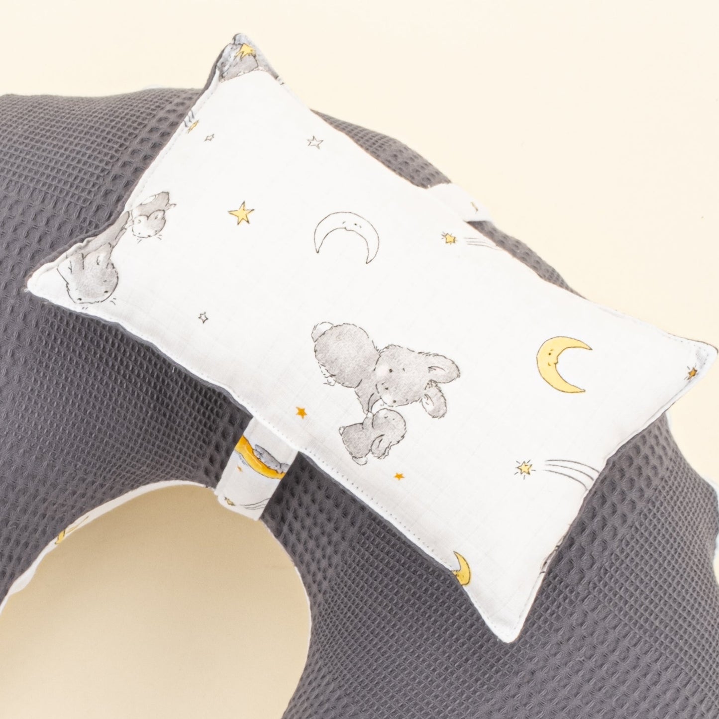 Double Sided Breastfeeding Pillow - Antrasit Waffle - Gri Tavşan