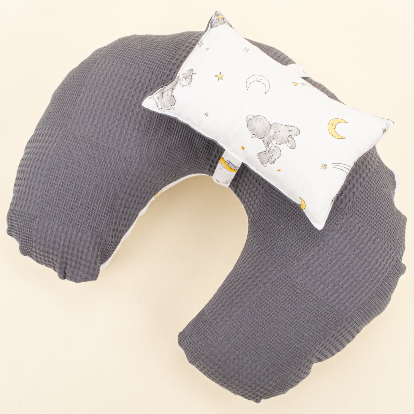 Double Sided Breastfeeding Pillow - Antrasit Waffle - Gri Tavşan