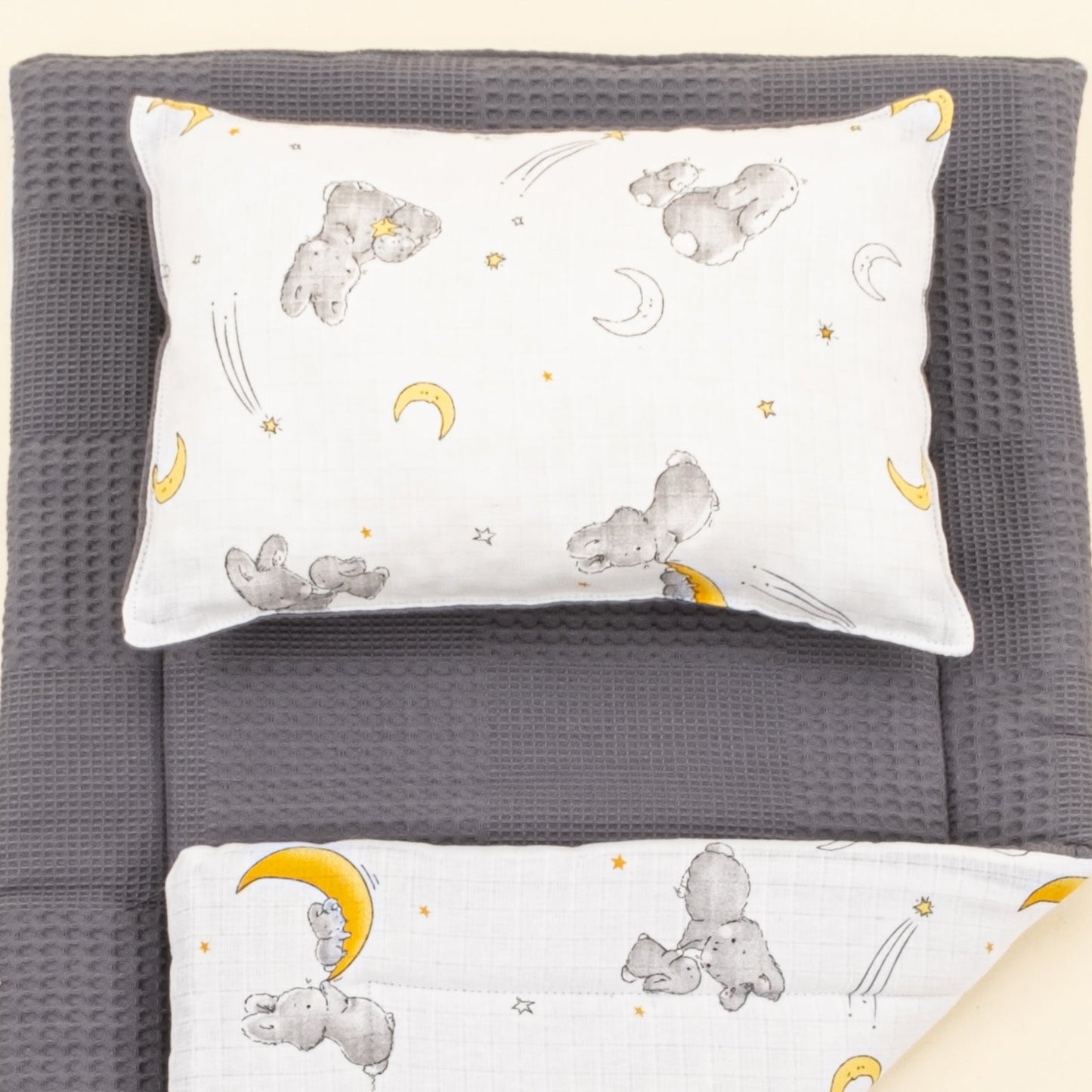 Double Sided Changing Pad and Pillow - Antrasit Waffle - Gri Tavşan