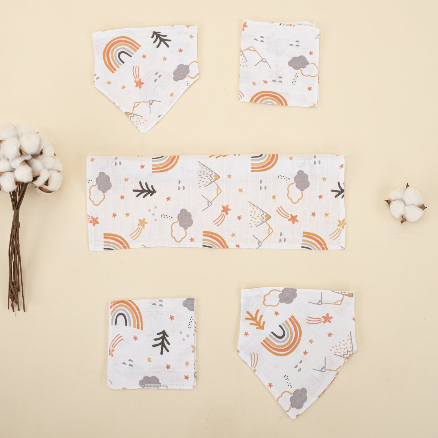 9 Piece - Newborn Sets - Double Sided - Winter - Hardal Petek - Turuncu Kuyruklu Yıldız