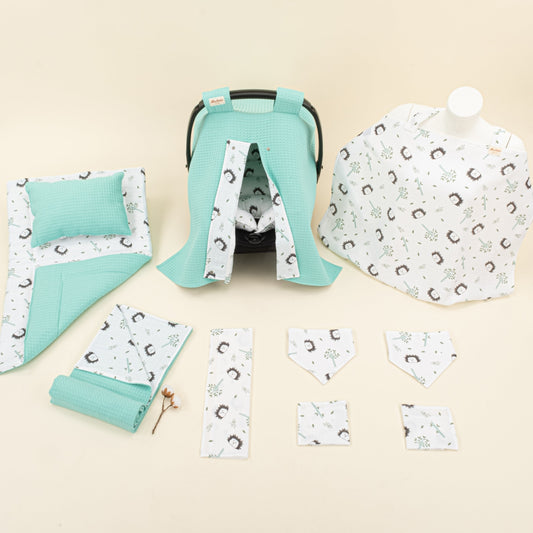 11 Piece - Newborn Sets - Double Sided - Winter - Nil Yeşili Petek - Kirpi