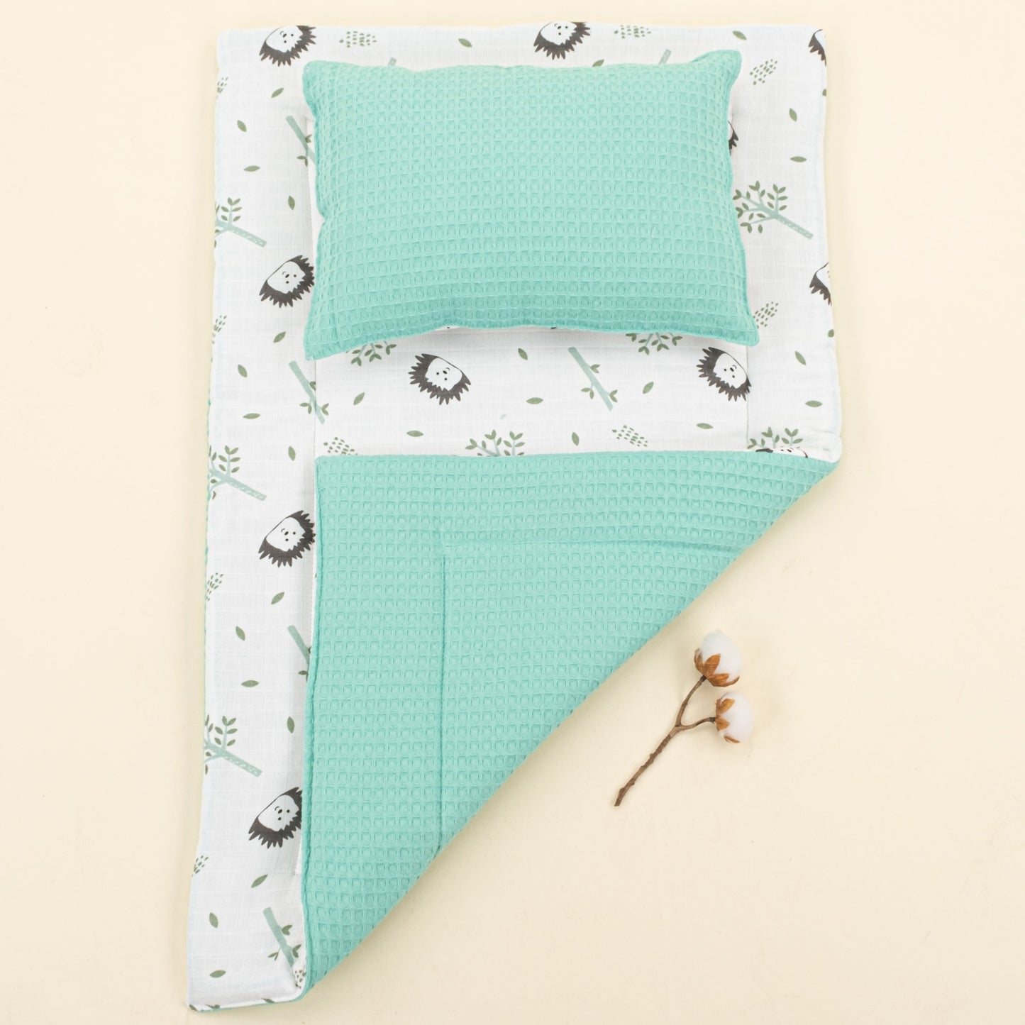 Double Sided Changing Pad and Pillow - Nil Yeşili Petek - Kirpi