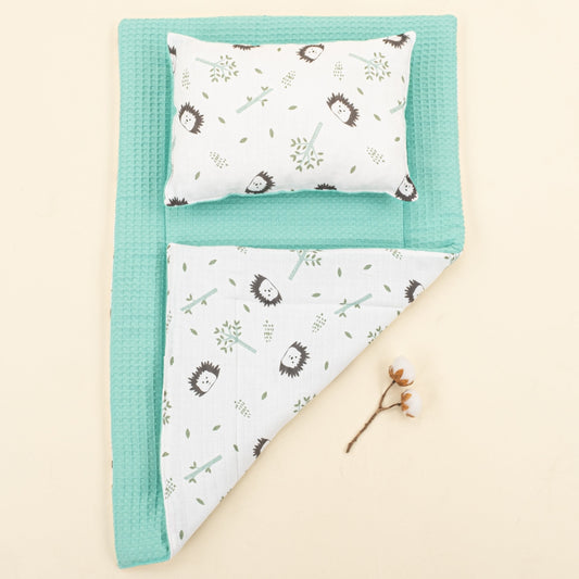 Double Sided Changing Pad and Pillow - Nil Yeşili Petek - Kirpi