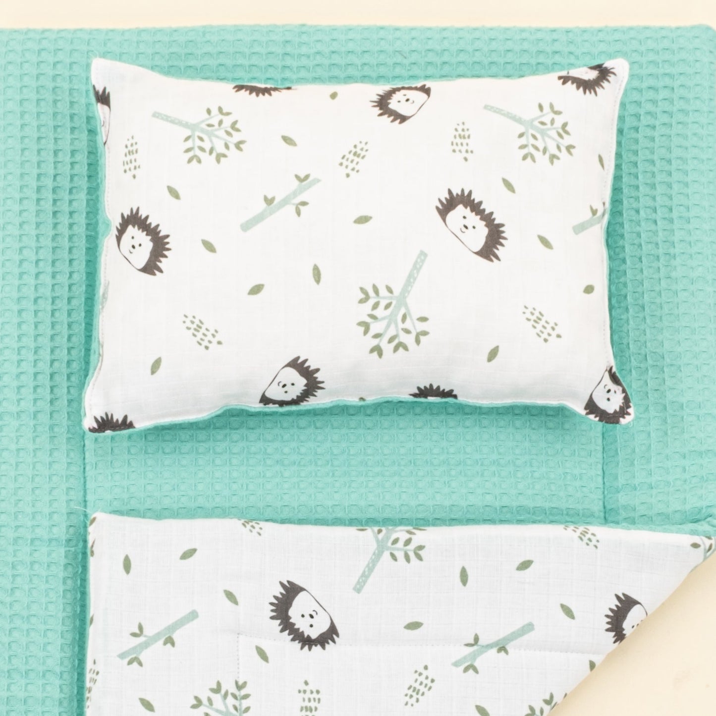 Double Sided Changing Pad and Pillow - Nil Yeşili Petek - Kirpi