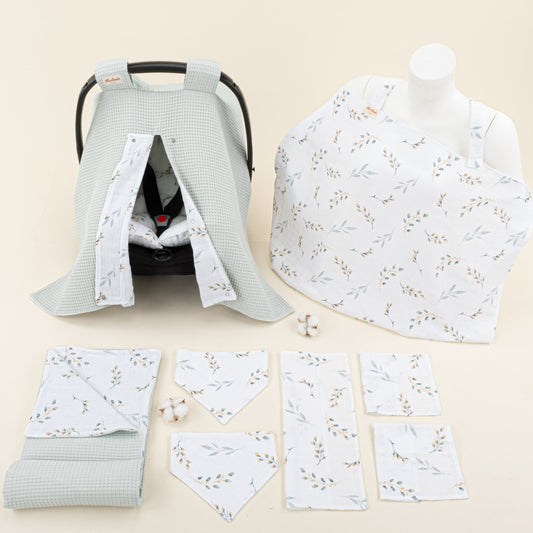 9 Piece - Newborn Sets - Double Sided - Winter - Açık Yeşil Petek - Yapraklar