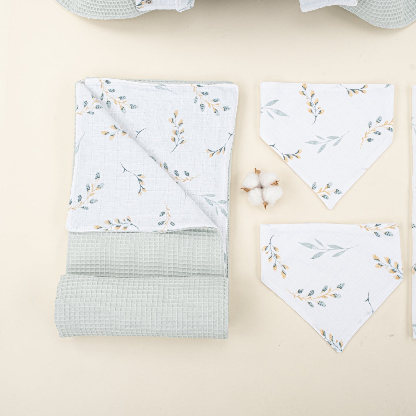 9 Piece - Newborn Sets - Double Sided - Winter - Açık Yeşil Petek - Yapraklar