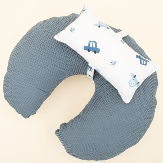 Double Sided Breastfeeding Pillow - Koyu Mavi Petek - Mavi Arabalar