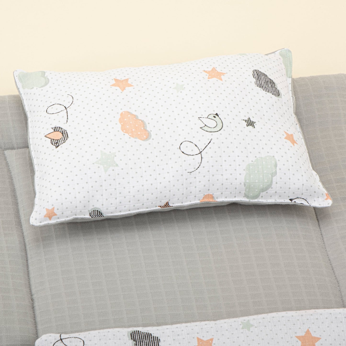 Double Sided Changing Pad and Pillow - Açık Gri Muslin - Kuş