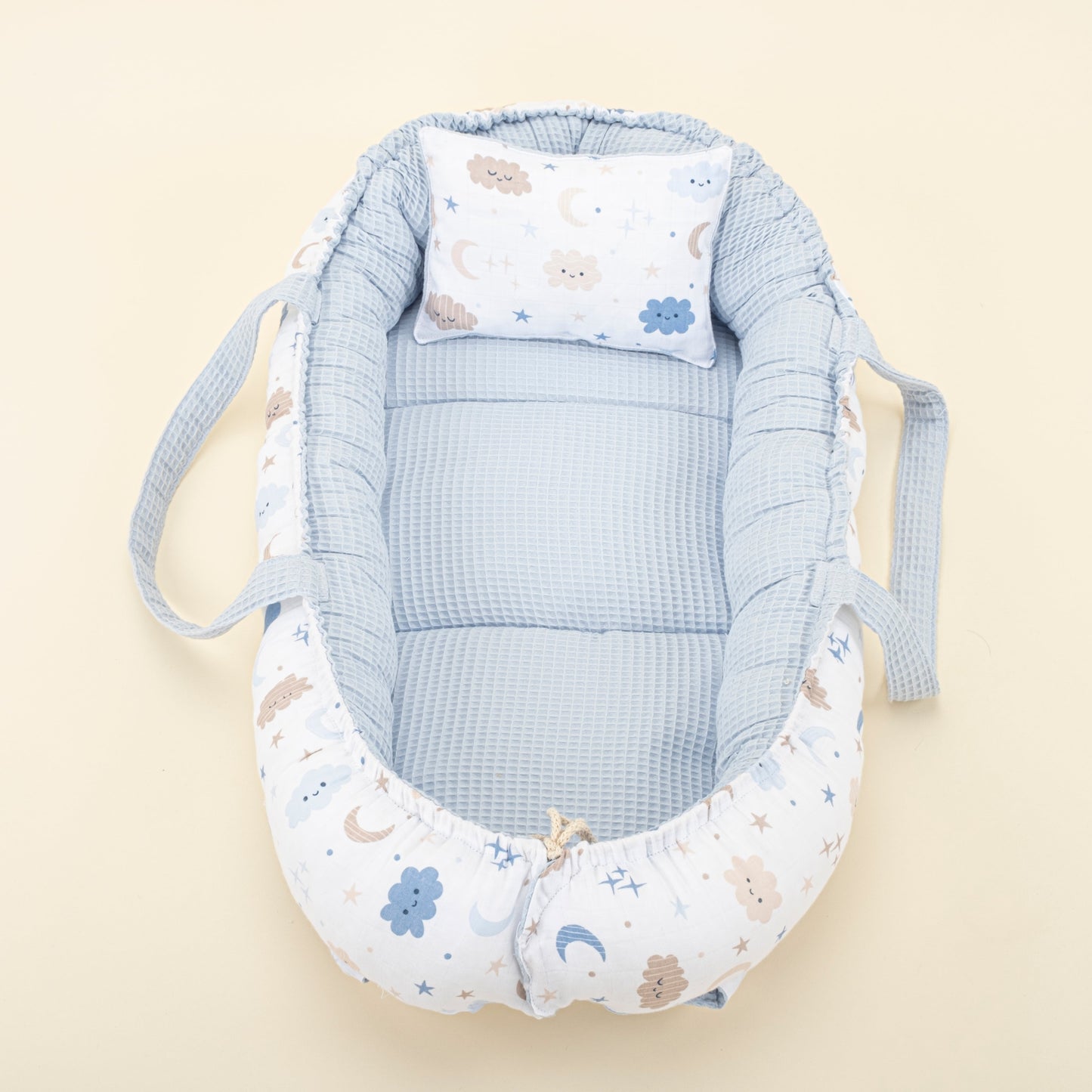 Babynest and Pillow - Çift Taraflı - Bebe Mavi Petek - Mavi Bulut