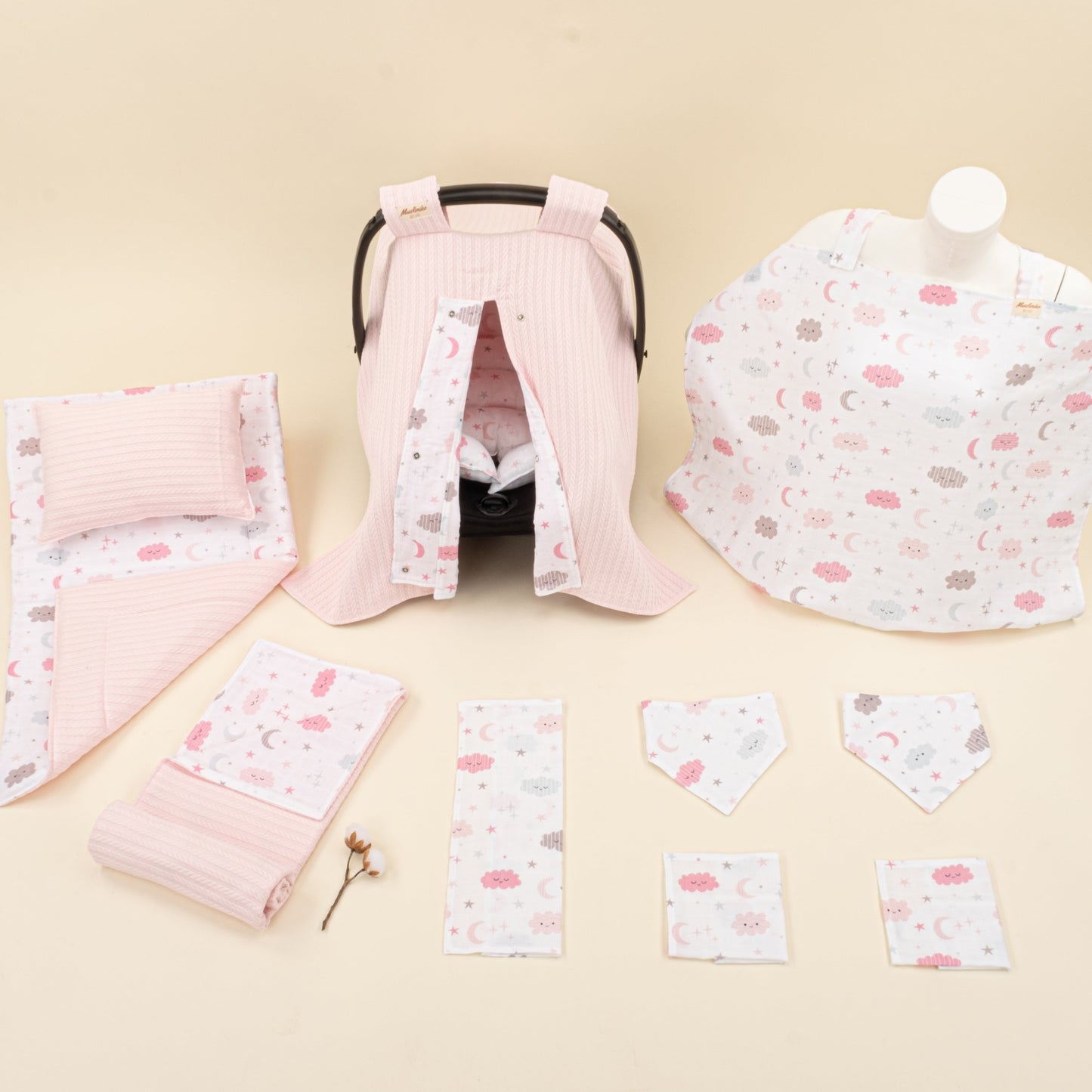 11 Piece - Newborn Sets - Double Sided - Winter - Şeker Pembe Örgü - Pembe Bulut