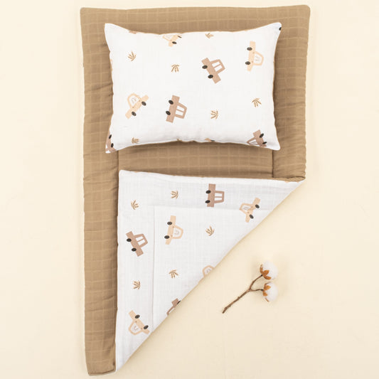 Double Sided Changing Pad and Pillow - Toprak Muslin - Kahverengi Arabalar