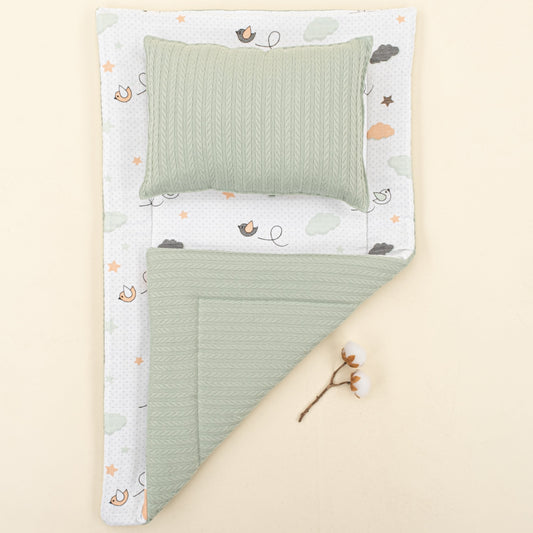 Double Sided Changing Pad and Pillow - Mint Örgü - Kuş