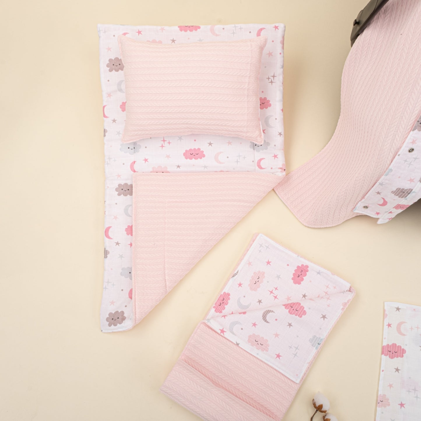 11 Piece - Newborn Sets - Double Sided - Winter - Şeker Pembe Örgü - Pembe Bulut