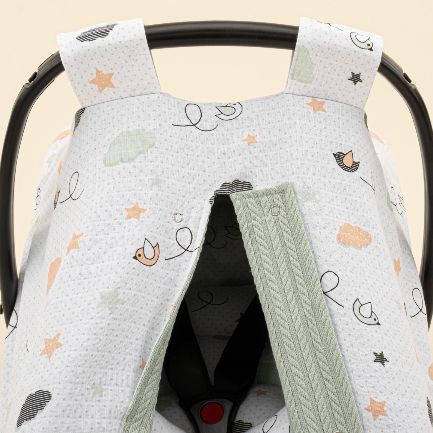 Stroller Cover Set - Double Side - Mint Örgü - Kuş