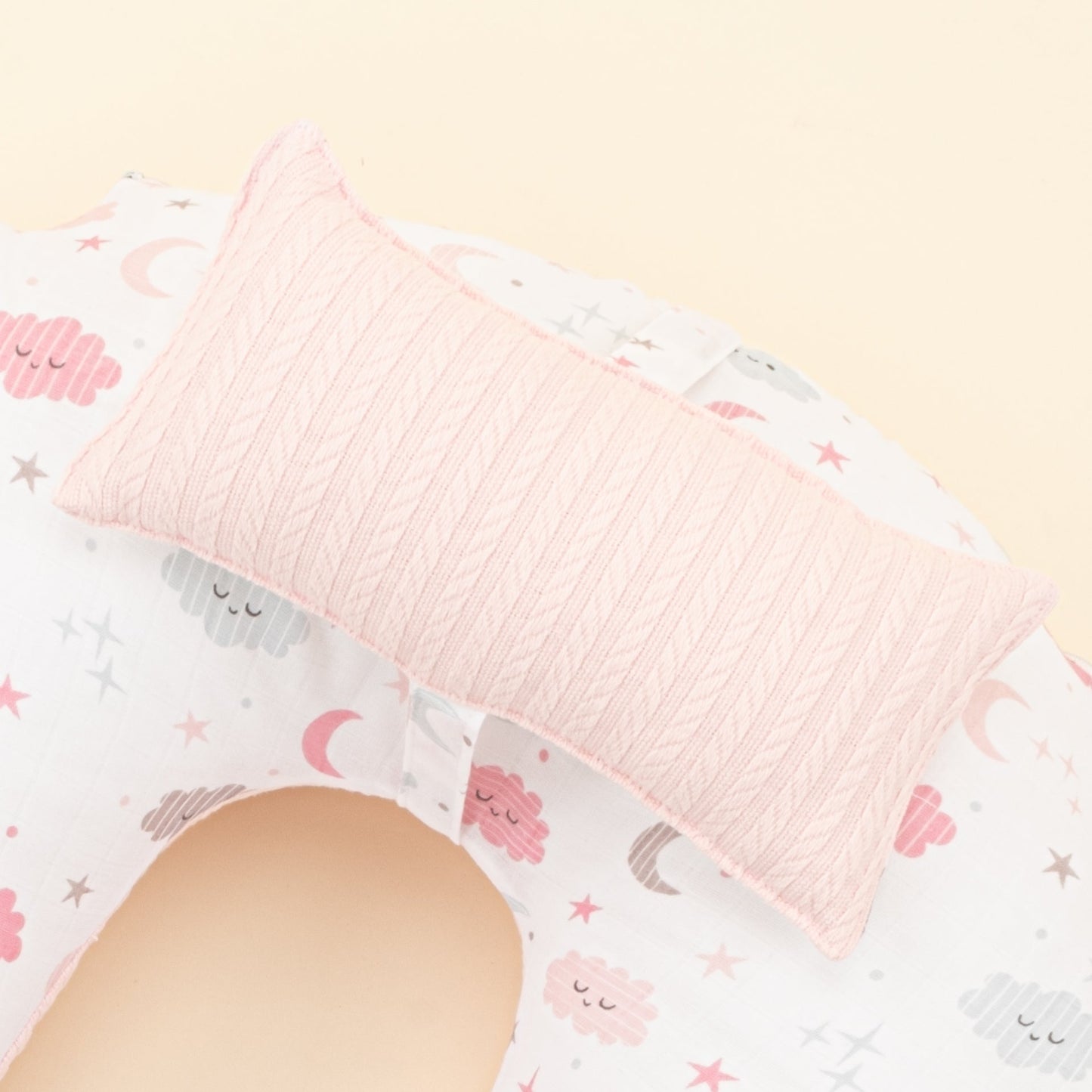 Double Sided Breastfeeding Pillow - Şeker Pembe Örgü - Pembe Bulut