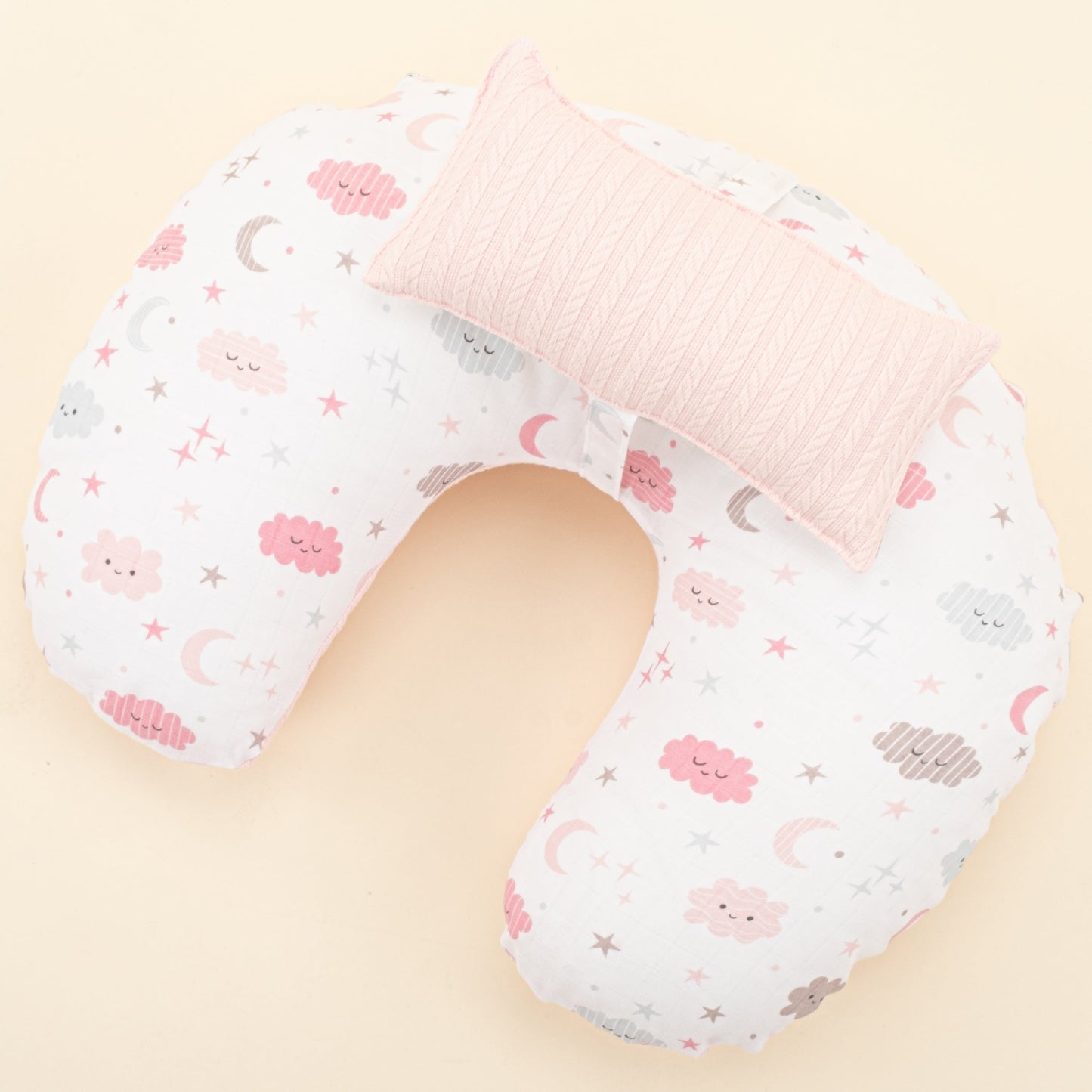 Double Sided Breastfeeding Pillow - Şeker Pembe Örgü - Pembe Bulut