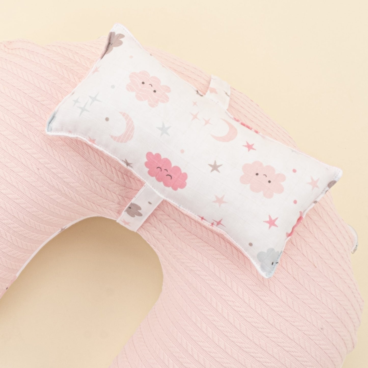 Double Sided Breastfeeding Pillow - Şeker Pembe Örgü - Pembe Bulut