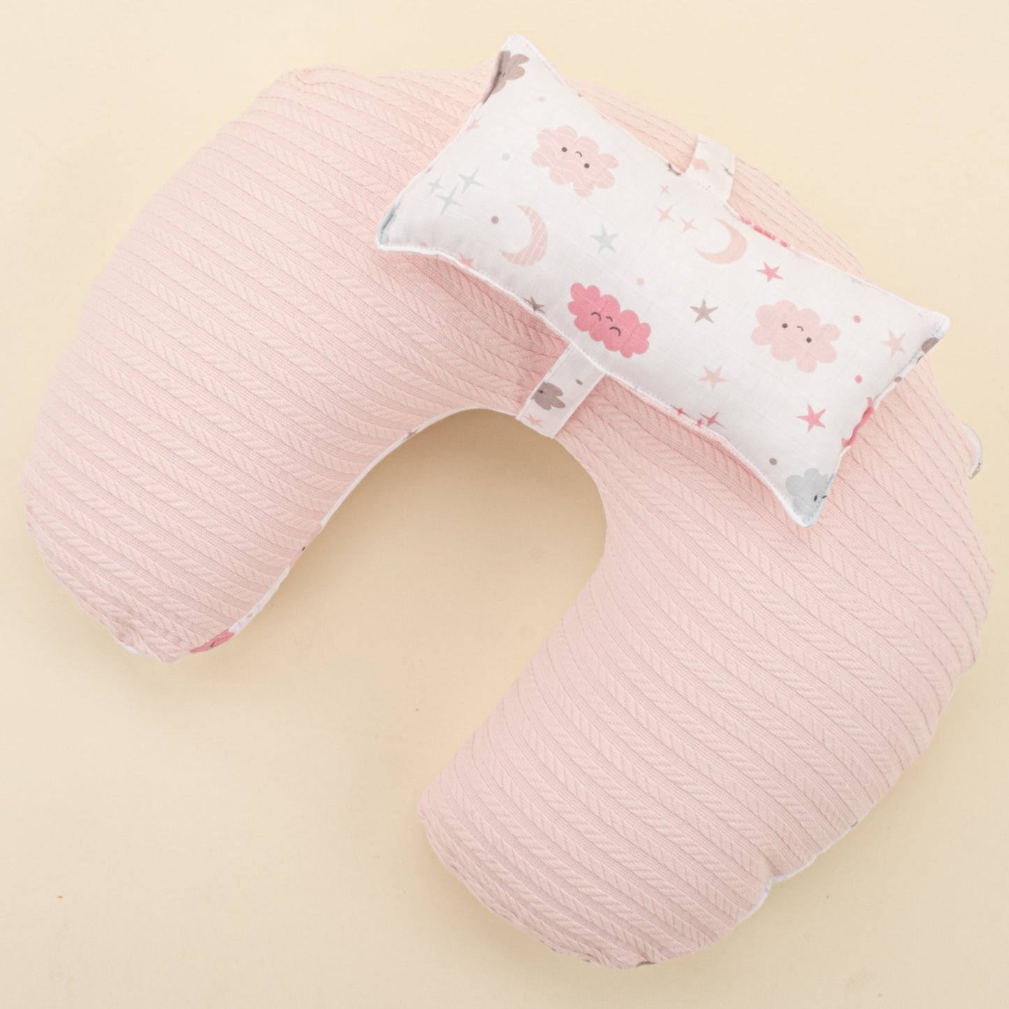 Double Sided Breastfeeding Pillow - Şeker Pembe Örgü - Pembe Bulut