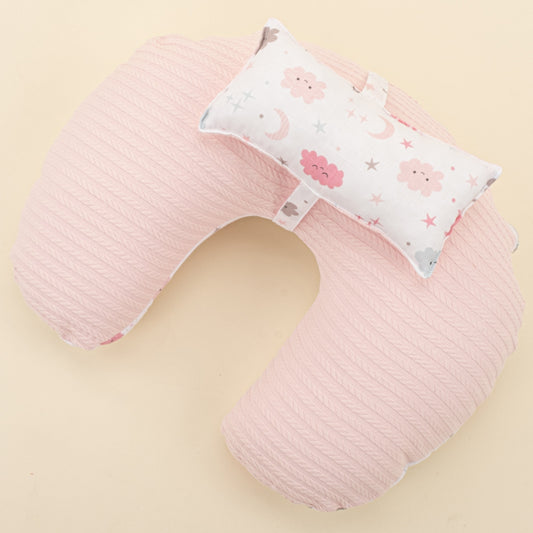 Double Sided Breastfeeding Pillow - Şeker Pembe Örgü - Pembe Bulut