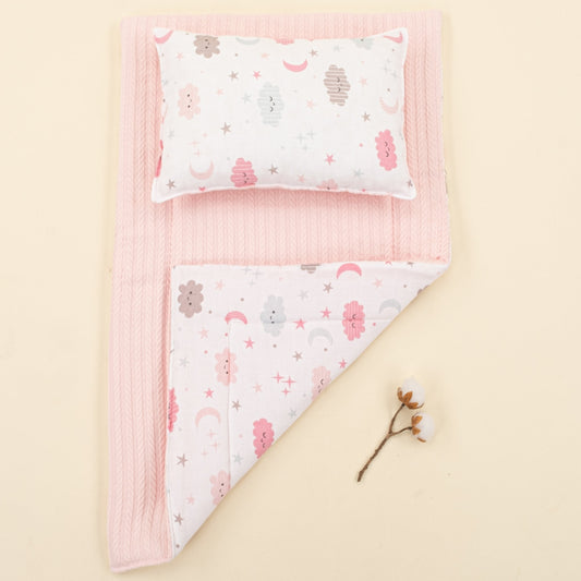 Double Sided Changing Pad and Pillow - Şeker Pembe Örgü - Pembe Bulut