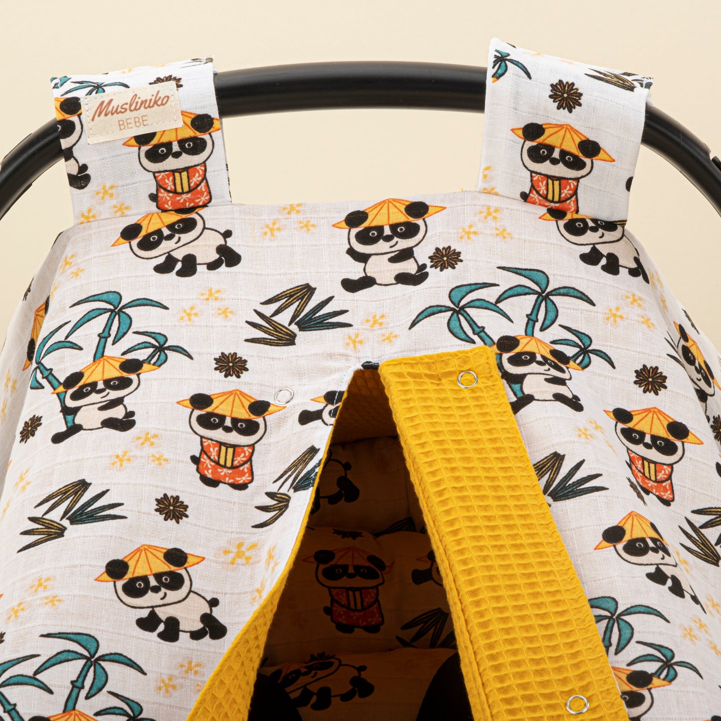 Stroller Cover Set - Double Side - Hardal Petek - Tropikal Panda