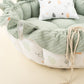 Round Babynest and Pillow - Çift Taraflı - Mint Örgü - Kuş