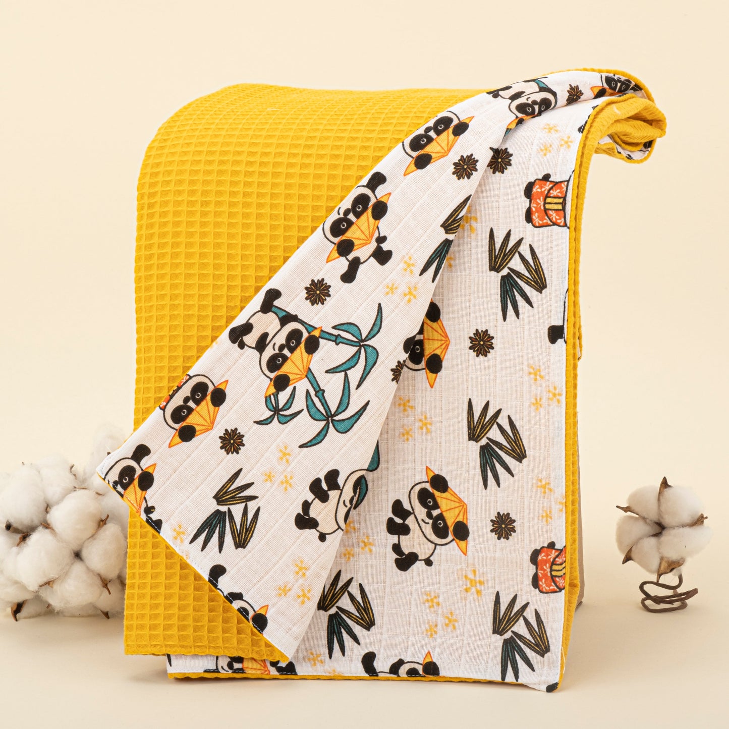 Double Sided Pique Blanket - Hardal Petek - Tropikal Panda