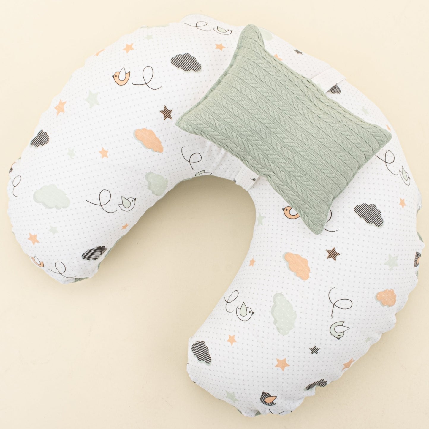 Double Sided Breastfeeding Pillow - Mint Örgü - Kuş