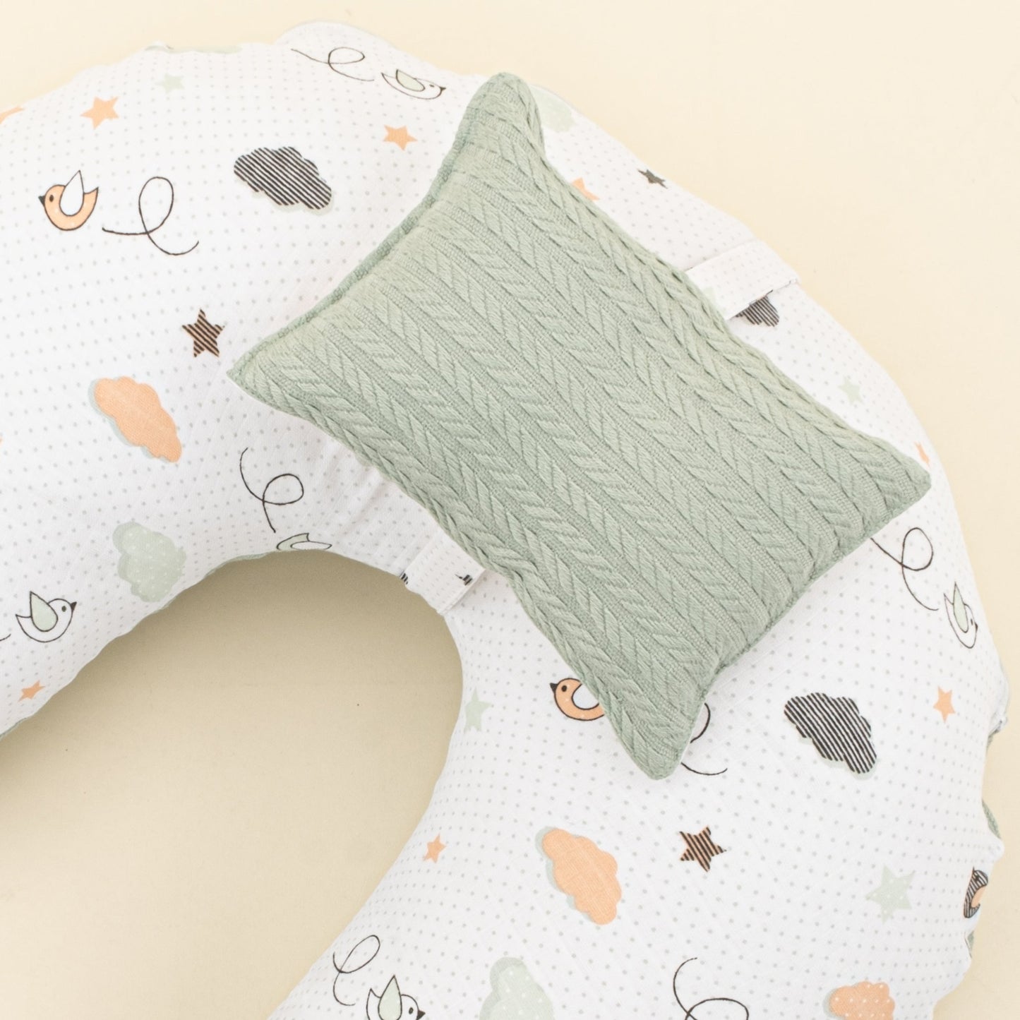 Double Sided Breastfeeding Pillow - Mint Örgü - Kuş