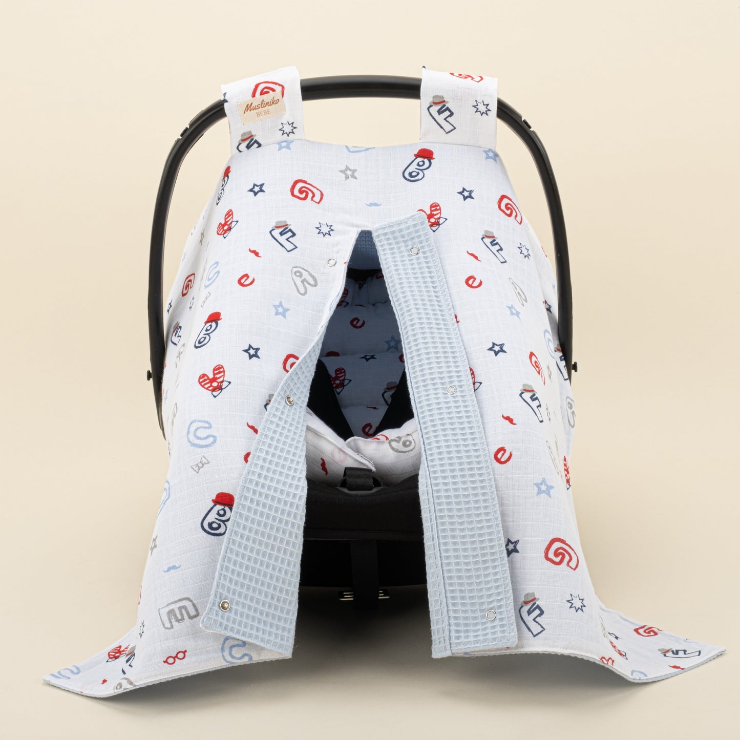 Stroller Cover Set - Double Side - Bebe Mavi Petek - Harfli