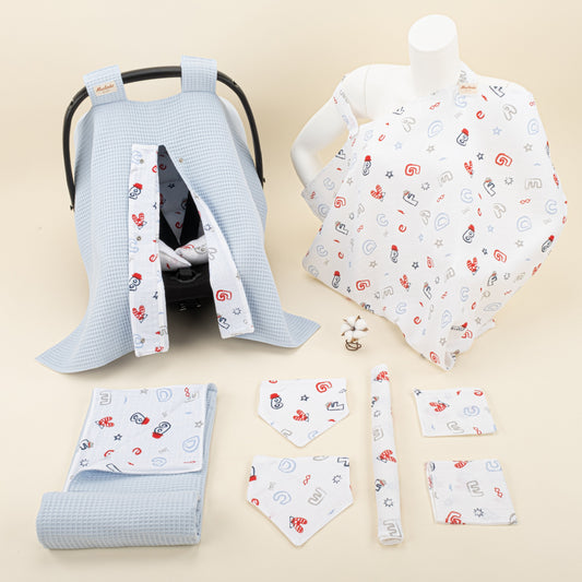 9 Piece - Newborn Sets - Double Sided - Winter - Bebe Mavi Petek - Harfli