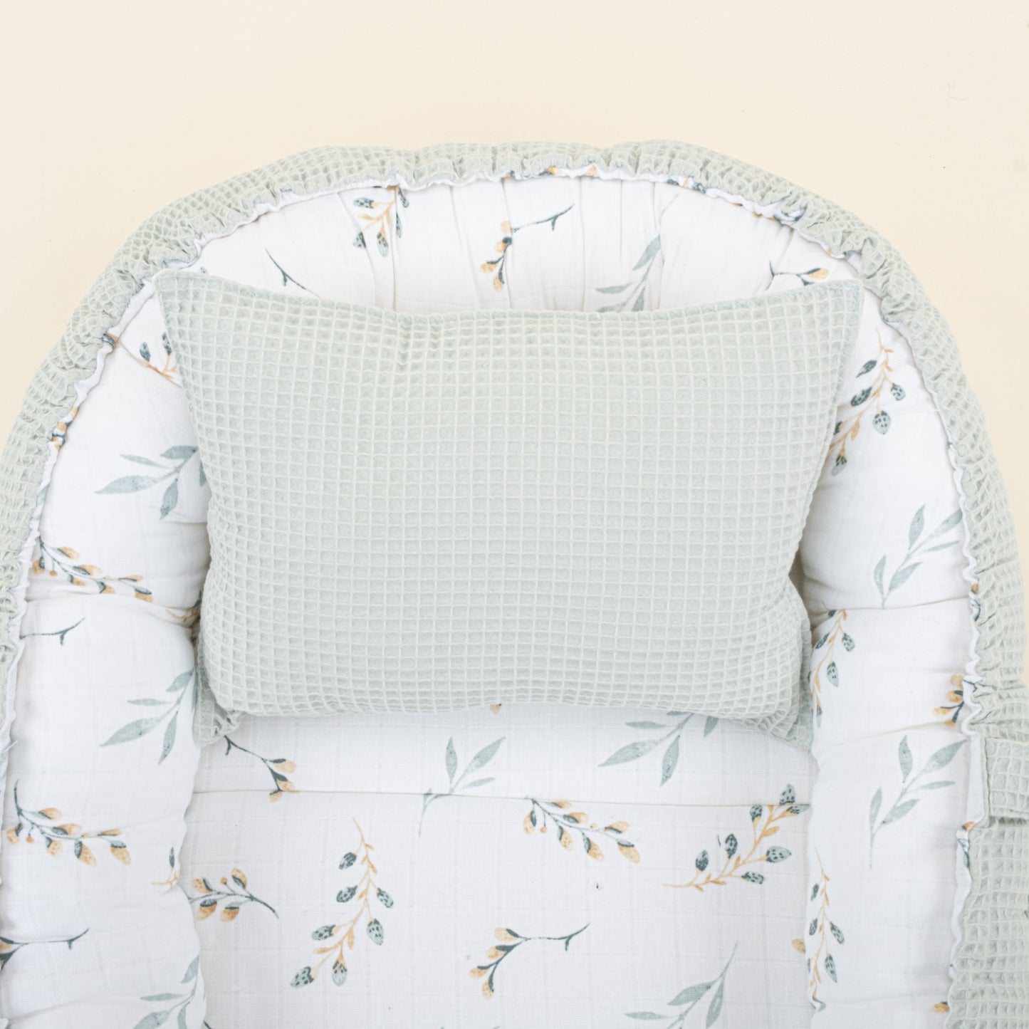 Babynest and Pillow - Çift Taraflı - Açık Yeşil Petek - Yapraklar