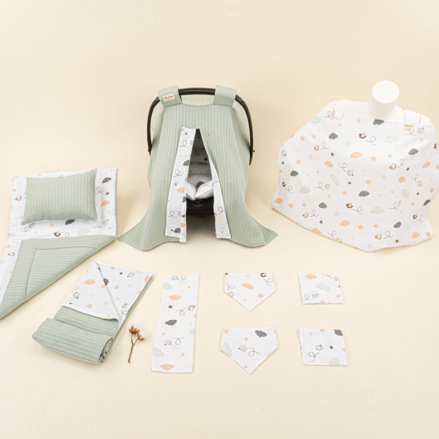 11 Piece - Newborn Sets - Double Sided - Winter - Mint Örgü - Kuş