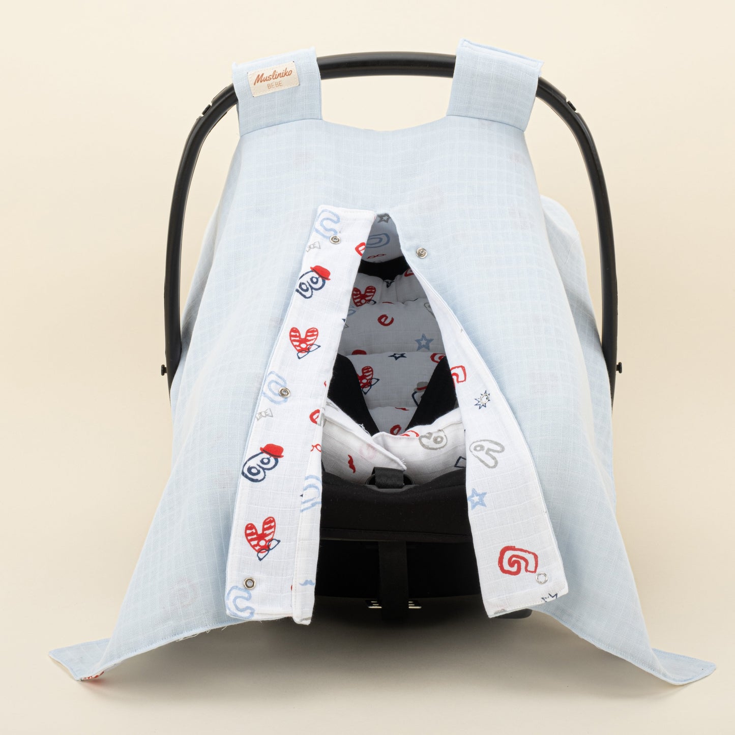 Stroller Cover Set - Double Side - Bebe Mavisi Muslin - Harfli