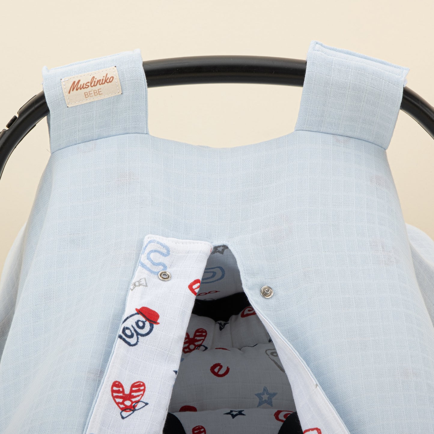 Stroller Cover Set - Double Side - Bebe Mavisi Muslin - Harfli